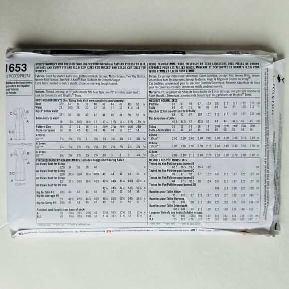 PLUS Size Simplicity 1653 Sewing Pattern Womens Wrap Dress Sz 20W-28W UNCUT - Picture 3 of 3